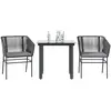 Image de vidaXL Ensemble à manger de jardin et coussins 3 pcs noir rotin verre