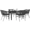 Image de vidaXL Ensemble à manger de jardin et coussins 5 pcs noir rotin verre