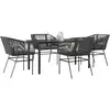 Image de vidaXL Ensemble à manger de jardin et coussins 5 pcs noir rotin verre