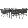 Image de vidaXL Ensemble à manger de jardin coussins 7pcs noir poly rotin verre