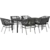 Image de vidaXL Ensemble à manger de jardin coussins 7pcs noir poly rotin verre