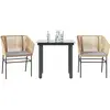 Image de vidaXL Ensemble à manger jardin coussins 3pcs marron poly rotin verre