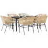 Image de vidaXL Ensemble à manger jardin coussins 7pcs marron poly rotin verre