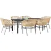 Image de vidaXL Ensemble à manger jardin coussins 7pcs marron poly rotin verre