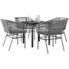 Image de vidaXL Ensemble à manger jardin coussins 5 pcs gris poly rotin verre