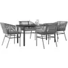 Image de vidaXL Ensemble à manger jardin coussins 5 pcs gris poly rotin verre