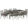 Image de vidaXL Table de jardin grise pour 8 personnes | Plateau en verre rectangulaire en polyrotin résistant avec structure en acier revêtu par poudre, meubles modernes pour patio et balcon résistants au cli