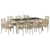 Image de Ensemble de salle à manger de jardin 9 pièces avec coussins beige en poly rattan