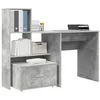Image de vidaXL Bureau Gris béton 131,5 x 50 x 106,5 cm Bois d'ingénierie, Bureau en bois ingénieux pour bureau à domicile, espace moderne avec étagères, rangement pratique, style minimaliste