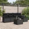 Image de vidaXL Canapé d’extérieur avec coussin 6 pcs Noir polyrotin