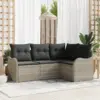 Image de vidaXL Ensemble de canapé de jardin 4 pc Gris clair polyrotin