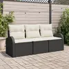 Image de vidaXL Ensemble de canapé de jardin avec coussin 3 pcs Noir Poly rotin