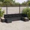 Image de vidaXL Ensemble de canapé de jardin avec coussin 7 pcs Noir Poly rotin