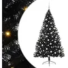 Image de vidaXL Sapin de Noël artificiel pré-éclairé Noir 180 cm PVC, Arbre de Noël moderne en cône, déco lumineuse LED pré-éclairée, éclairage de jardin festif, intérieur saisonnier