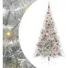 Image de vidaXL Sapin de Noël artificiel pré-éclairé Argent 210 cm PET, Arbre de Noël moderne en cône, déco lumineuse LED pré-éclairée, éclairage de jardin festif, intérieur saisonnier