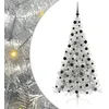 Image de vidaXL Sapin de Noël artificiel pré-éclairé Argent 210 cm PET, Arbre de Noël moderne en cône, déco lumineuse LED pré-éclairée, éclairage de jardin festif, intérieur saisonnier