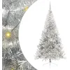 Image de vidaXL Sapin de Noël artificiel pré-éclairé Argent 210 cm PET, Arbre de Noël moderne en cône, déco lumineuse LED pré-éclairée, éclairage de jardin festif, intérieur saisonnier