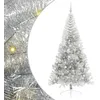 Image de vidaXL Sapin de Noël artificiel pré-éclairé Argent 210 cm PET, Arbre de Noël moderne en cône, déco lumineuse LED pré-éclairée, éclairage de jardin festif, intérieur saisonnier