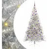 Image de vidaXL Sapin de Noël artificiel pré-éclairé Argent 210 cm PET, Arbre de Noël moderne en cône, déco lumineuse LED pré-éclairée, éclairage de jardin festif, intérieur saisonnier