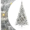 Image de vidaXL Sapin de Noël artificiel pré-éclairé Argent 240 cm PET, Arbre de Noël moderne en cône, déco lumineuse LED pré-éclairée, éclairage de jardin festif, intérieur saisonnier
