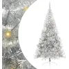 Image de vidaXL Sapin de Noël artificiel pré-éclairé Argent 240 cm PET, Arbre de Noël moderne en cône, déco lumineuse LED pré-éclairée, éclairage de jardin festif, intérieur saisonnier