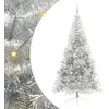 Image de vidaXL Sapin de Noël artificiel pré-éclairé Argent 240 cm PET, Arbre de Noël moderne en cône, déco lumineuse LED pré-éclairée, éclairage de jardin festif, intérieur saisonnier