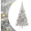 Image de vidaXL Sapin de Noël artificiel pré-éclairé Argent 240 cm PET, Arbre de Noël moderne en cône, déco lumineuse LED pré-éclairée, éclairage de jardin festif, intérieur saisonnier