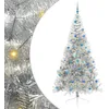 Image de vidaXL Sapin de Noël artificiel pré-éclairé Argent 240 cm PET, Arbre de Noël moderne en cône, déco lumineuse LED pré-éclairée, éclairage de jardin festif, intérieur saisonnier