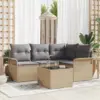 Image de vidaXL Ensemble de canapé de jardin 5 pc Beige polyrotin
