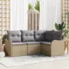 Image de vidaXL Ensemble de canapé de jardin 4 pc Beige polyrotin