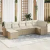 Image de vidaXL Ensemble de canapé de jardin 7 pc Beige et blanc polyrotin