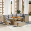 Image de vidaXL Ensemble de canapé de jardin 9 pc Beige polyrotin