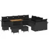 Image de Ensemble de salon de jardin 14 pièces vidaXL avec coussins Noir Poly rotin Acacia
