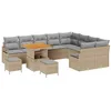 Image de vidaXL Ensemble de canapé de jardin 12 pcs Beige Poly rotin, Set de salon extérieur rectangulaire, canapé de patio modulaire, pieds réglables, mobilier de balcon durable