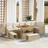 Image de vidaXL Ensemble de canapé de jardin avec coussin 9 pcs Beige polyrotin