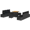 Image de Ensemble de canapé de jardin 9 pièces avec coussins en rattan poly noir acacia
