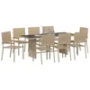 Image de Ensemble de salle à manger de jardin vidaXL 9 pièces Beige Poly Rattan