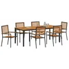Image de vidaXL Ensemble de salle à manger pour jardin 7 pcs Noir et Marron, Ensemble de jardin moderne chic, mobilier d'extérieur solide, table de patio minimaliste, sièges en poly rattan