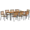 Image de vidaXL Ensemble de salle à manger pour jardin 9 pcs Noir et Marron, Ensemble repas jardin et terrasse, table rectangulaire moderne, mobilier en poly rotin pour patio, confort assuré