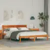Image de vidaXL Cadre de lit avec tête de lit Brun cire 160 x 200 cm Pin massif