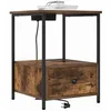 Image de vidaXL Cabinet de chevet avec tiroir 2 pcs Chêne fumé 42 x 41 x 56 cm, Table de nuit en bois, meuble de chambre au style rustique, rangement pratique avec tiroirs