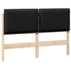 Image de vidaXL Tête de lit capitonnée Naturel et Noir 140 cm Pin massif, Têtière en velours chic, pièce en bois massif pour déco moderne, ajout cosy au style élégant