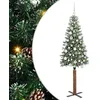 Image de vidaXL Sapin de Noël mince Vert 180 cm PVC et bois de pin massif, Arbre de Noël en PVC, cône compact, LED décor, ornement de jardin intérieur-extérieur pour les fêtes