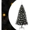 Image de vidaXL Sapin de Noël avec 300 LED avec support Noir 180 cm PVC, Sapin de Noël moderne, ornement festif artificiel, déco intérieure, lumières LED chaleureuses, affichage minimaliste