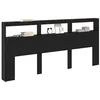 Image de vidaXL Tête de lit Chêne noir 220 x 17 x 102 cm Bois d'ingénierie, Tête de lit élégante avec éclairage, design moderne durable, USB, rangement pratique, un super upgrade pour votre chambre