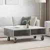 Image de vidaXL Side Table with Wheels Gris béton 90 x 50 x 30 cm