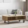 Image de vidaXL Side Table with Wheels Chêne artisanal 90 x 50 x 30 cm
