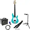 Image de Sterling by Music Man Intro Series StingRay Ray2 Electric Blue elektrische basgitaar starterset
