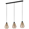 Image de EGLO Suspension luminaire Adwickle, lustre en tissu à 3 lampes pour salon | et salle à manger, lampe de plafond suspendue en chanvre naturel et métal noir, douille E27