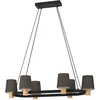 Image de EGLO Suspension luminaire Edale, lustre ovale à 6 lampes, lampe de plafond à suspendre pour salon et salle à manger, FSC100HB, métal noir, bois chêne et tissu couleur cappuccino, douille E27